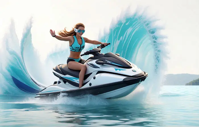 Woman on a Water Bike 3D Style Cartoon Illustration
